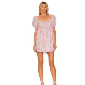 For Love & Lemons Kennedy Floral Print Mini Dress Pink Size Large NWT Open Back